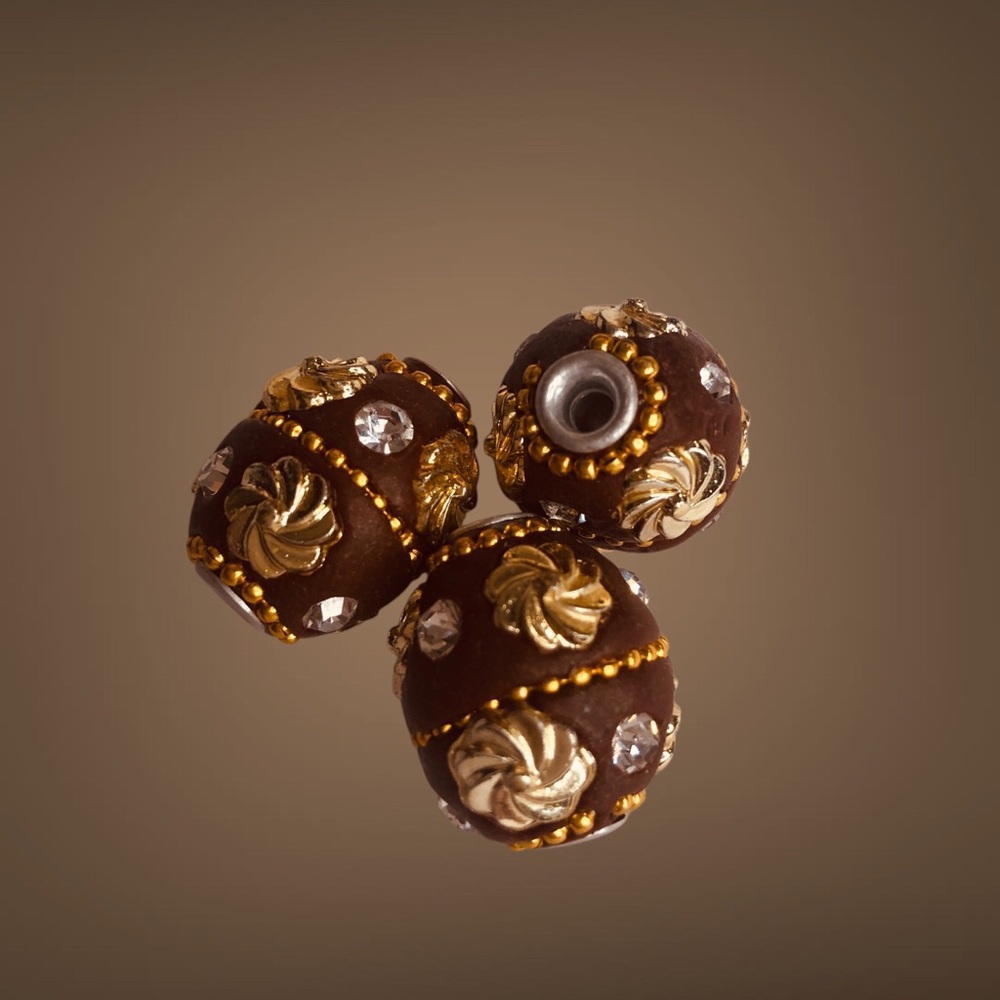 Handmade Deep Burgundy & Gold Clay Beads